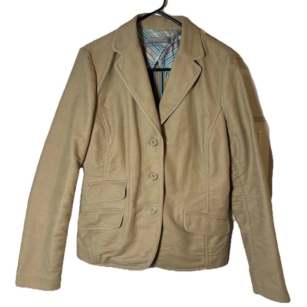 Liz Claiborne Womens Tan Cotton Blazer Jacket Large Tailored Casual Button Front